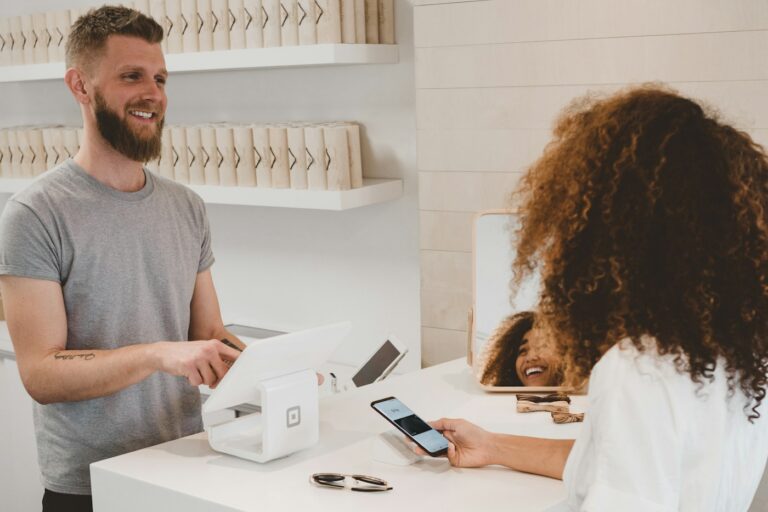 A payment terminal at a business counter